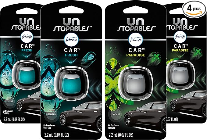 Febreze Car Air Fresheners, Unstopables Fresh & Paradise Scents, Odor Eliminator by Febreze