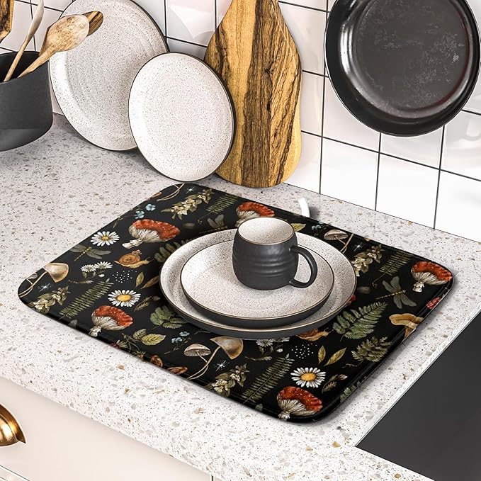 Mushroom Fern Leaves Berry Dish Drying Pad 16 x 18 Inch - Image 5