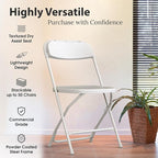 10 Pack Foldable Plastic Chair | Folding & Stackable | 350 lbs Capacity Steel Frame Seats for Indoor Outdoor | Commercial Use Events Wedding Party Bulk Picnic Kitchen Dining - White - Image 3
