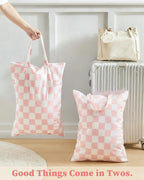 Pink Checkered 2 Pcs Large Travel Laundry Bags - Image 3