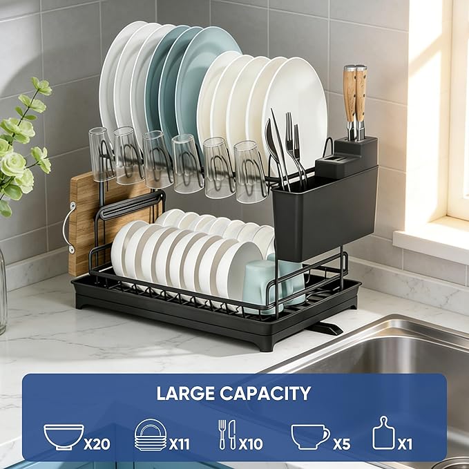2 Tier Dish Drying Rack Carbon Steel Screw Free - Image 3
