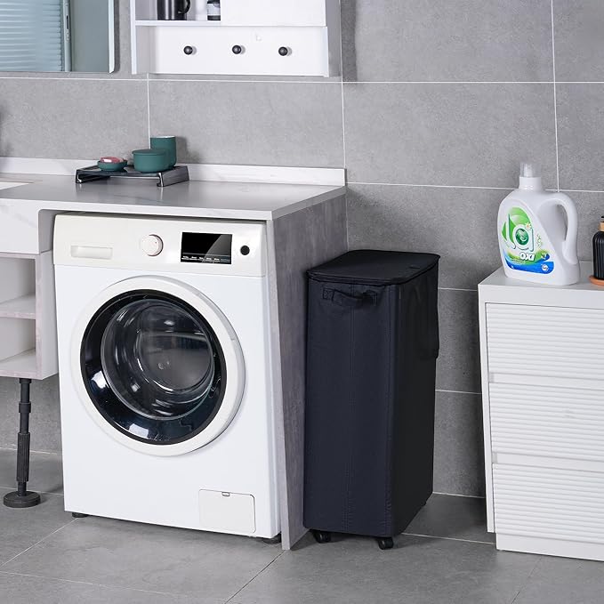 Slim Laundry Hamper with Lid and Wheels, Small Rolling Laundry Basket with - Image 6