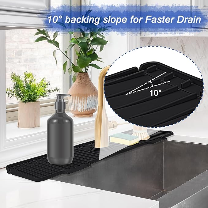 Kitchen Sink Splash Guard, 20 inch Silicone Faucet Guard & Draining Mat - Image 3