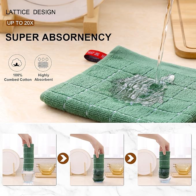Mordimy 100% Cotton Terry Cloth Dish Cloths, Soft and Absorbent Checkered Dish - Image 3