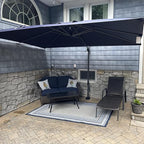 PURPLE LEAF 8 Feet Square Cantilever Umbrella Patio Umbrella with Base Outdoor Umbrella Aluminum Offset with 360-degree Rotation for Garden Deck Pool Patio, Navy Blue by PURPLELEAF
