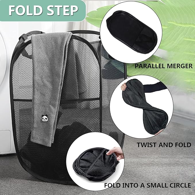 2 Pack Popup Laundry Hamper, Foldable Mesh Laundry Basket - Image 3