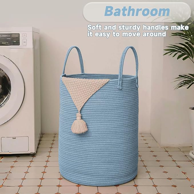 Large Woven Laundry Basket Hamper, 80L Cotton Rope Storage Bin - Image 5