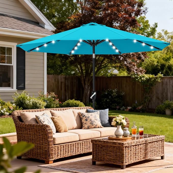 ABCCANOPY Durable Solar Led Patio Umbrellas with 32LED Lights 11FT (Turquoise) - Image 9