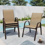SWITTE Patio Chairs Set of 4 with Armrests, Outdoor Stackable Dining Chairs with Breathable Backrest and Metal Frame for Lawn, Garden, Deck, Poolside, Beige - Image 2