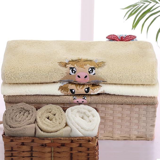 3 Pcs Mini Baby Highland Cow Hand Towels - Image 5