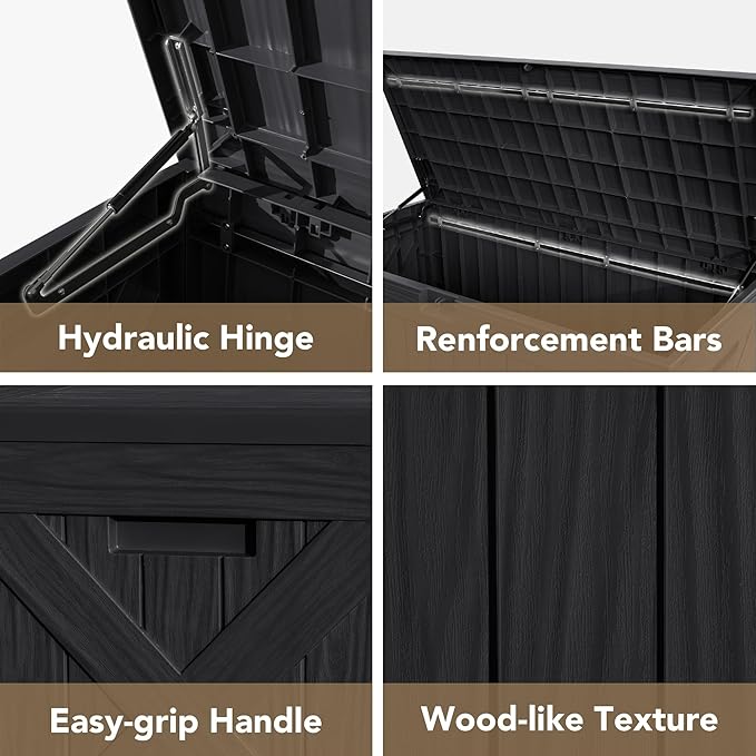 Devoko 120 Gallon Deck Box Resin Outdoor Storage Box Waterproof for Patio, Large Outdoor Storage Bench Lockable for Outside (Black) - Image 7