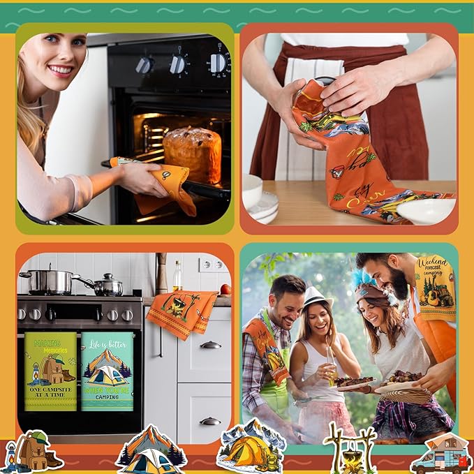 Boyiee Set of 6 Camping Kitchen Towels Absorbent Dishcloths Bonfire Tent Car - Image 4