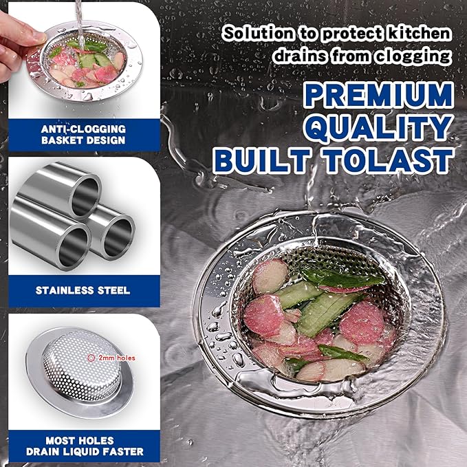 ROYEKDO 3PC Kitchen Sink Strainer Stainless Steel - Image 2