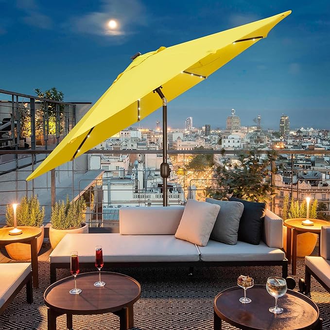 Blissun 9 ft Solar Umbrella, 32 LED Lighted Patio Umbrella, Table Market Umbrella, Outdoor Umbrella for Garden, Deck, Backyard, Pool and Beach (Yellow) - Image 7