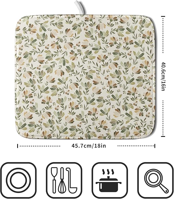 Spring Summer Daisy Floral Leaf Dish Drying Pad 16 x 18 Inch - Image 2