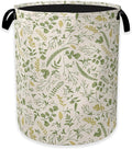 Green Herb Leaves Laundry Hamper, Rustic Wildflower Collapsible Laundry Baskets by Unknown