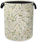 Green Herb Leaves Laundry Hamper, Rustic Wildflower Collapsible Laundry Baskets by Unknown