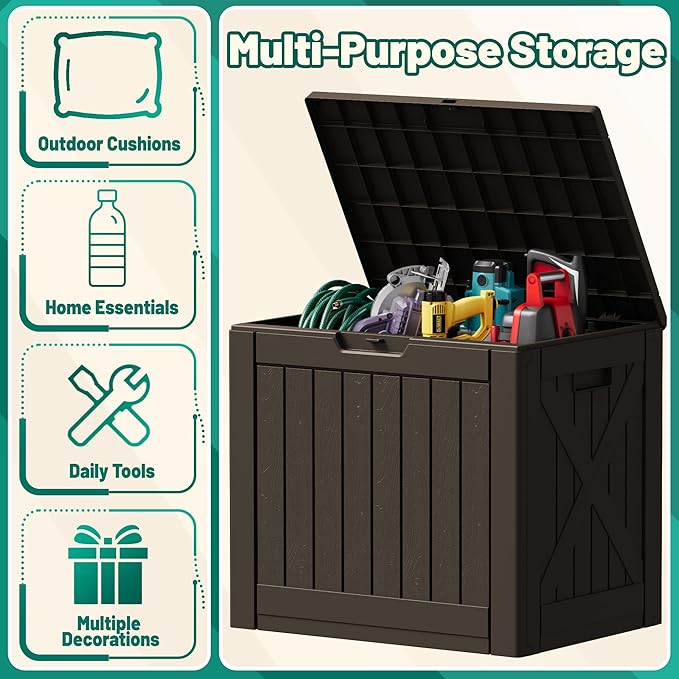 Devoko 40 Gallon Deck Box Outdoor Storage Box Waterproof for Patio, Large Outdoor Storage Bench Lockable for Outside (Deep Brown, 40 Gallon) - Image 4