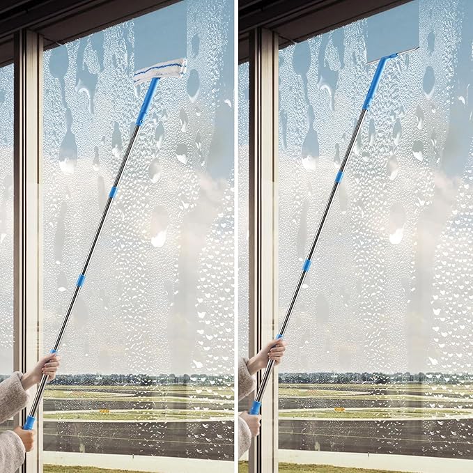 Window Cleaner with Long Handle, Glass Cleaning Tools with Silicone Squeegee & - Image 5