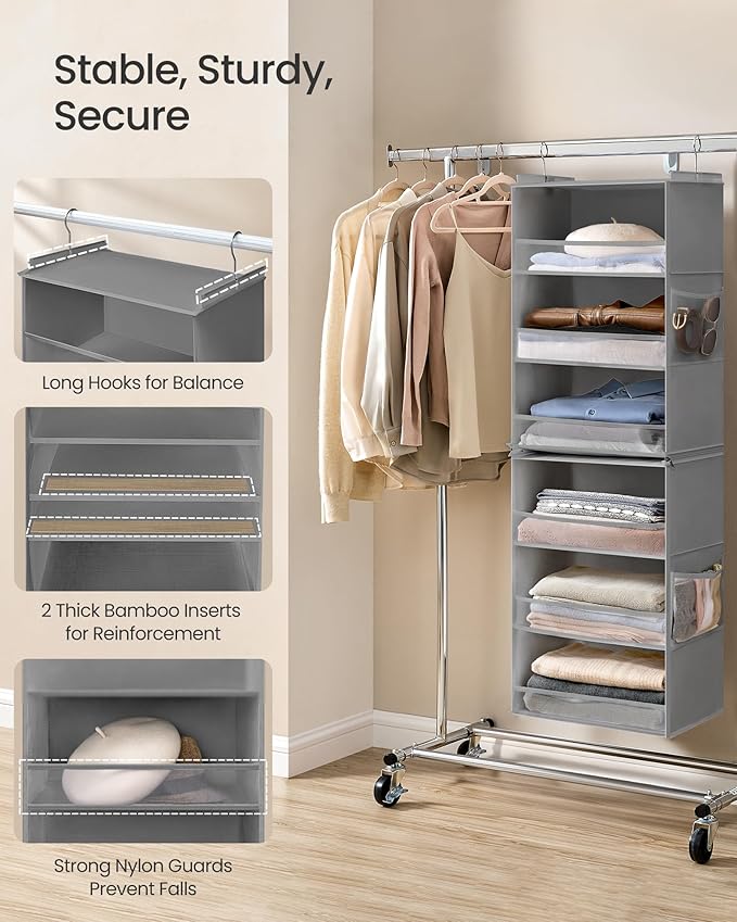 SONGMICS Hanging Closet Organizer, 6-Tier Fabric Storage Shelf, Separable - Image 5