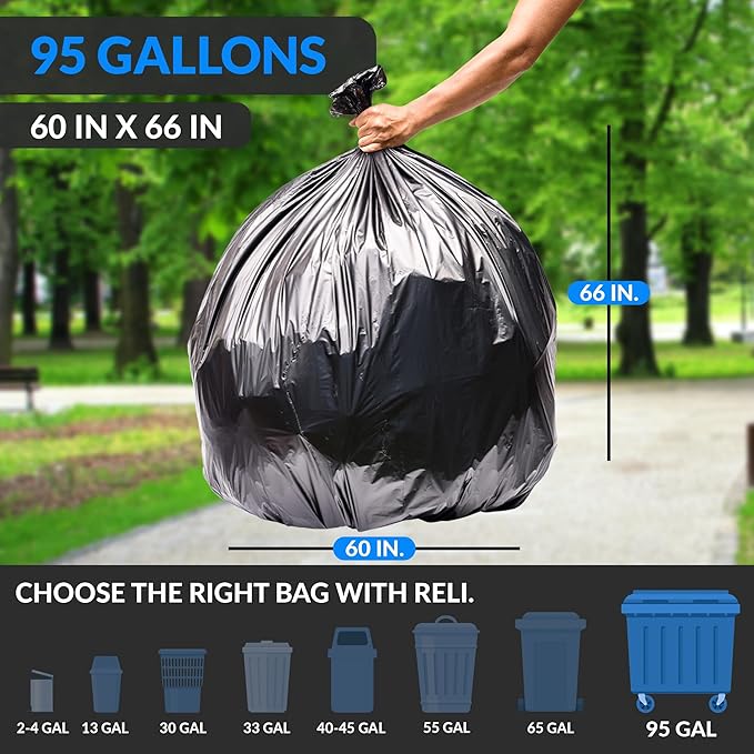 Reli. 95 Gallon Trash Bags Heavy Duty | 68 Trash Bags | Super Sizeable - Image 2
