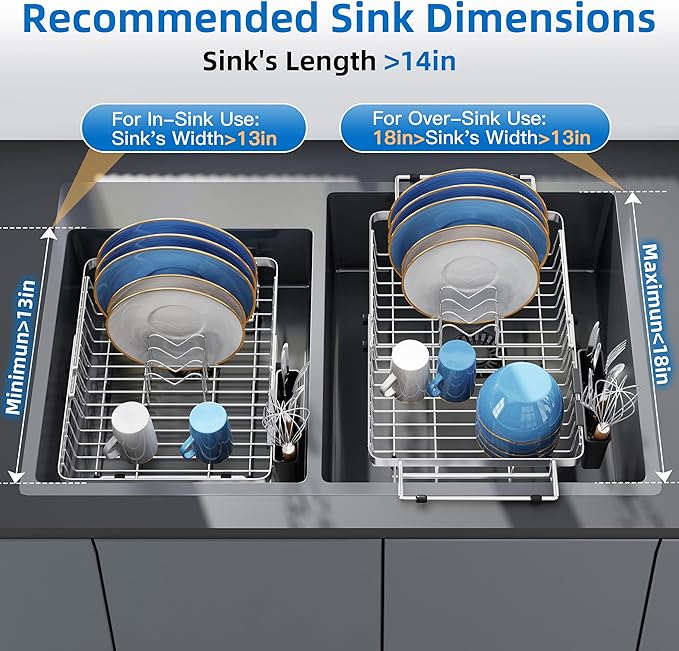 romision Expandable Dish Drying Rack Over The Sink Small Metal Stainless Steel - Image 9