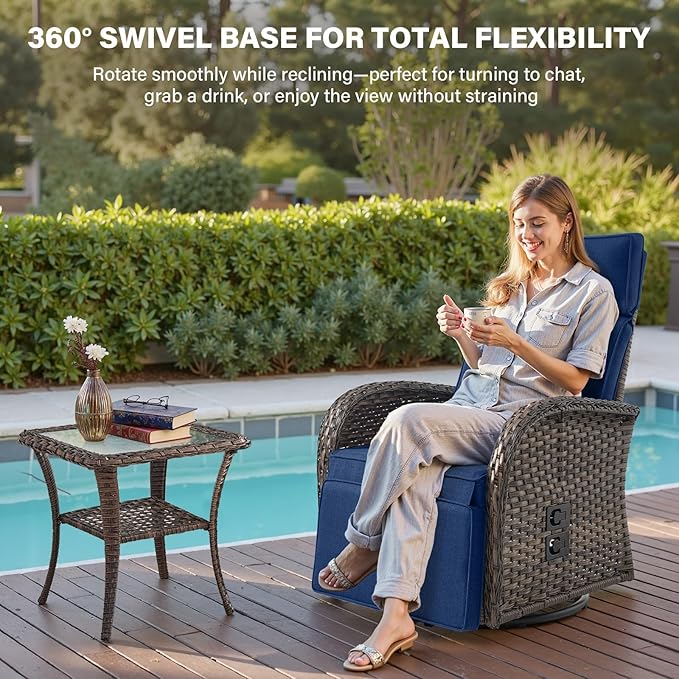 Belord 7 Piece Patio Furniture Set with 4 Swivel Recliner Chairs and 3 Side Tables, Dual-Adjust Wicker Chaise Lounge Chairs for Outdoor Patio Conversation, All-Weather Brown Rattan - Image 7