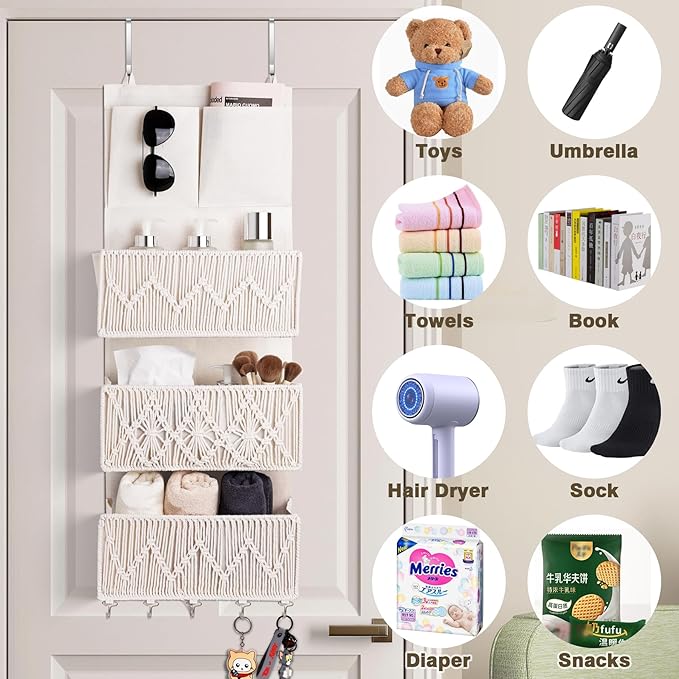ANTIS'S HOME Over The Door Organizer Boho Bedroom Decor Nursery Storage - Image 3