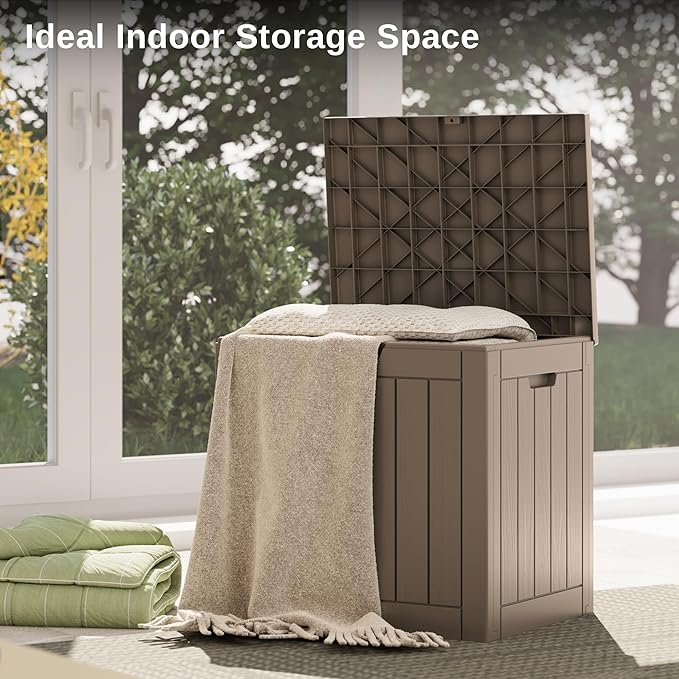 EAST OAK Outdoor Storage Box, 31 Gallon Deck Box, Waterproof Resin Storage Bin for Patio Cushions, Gardening Tools, Accessories, Lockable, UV Resistant, Brown - Image 8