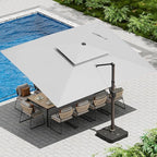 10 X 13 FT Cantilever Patio Umbrella with Led Lights and Base Included Outdoor Heavy Duty Double Top Rectangle Offset Umbrellas with 360-degree Rotation for Pool Deck Backyard, Foggy Grey by Ombrellon