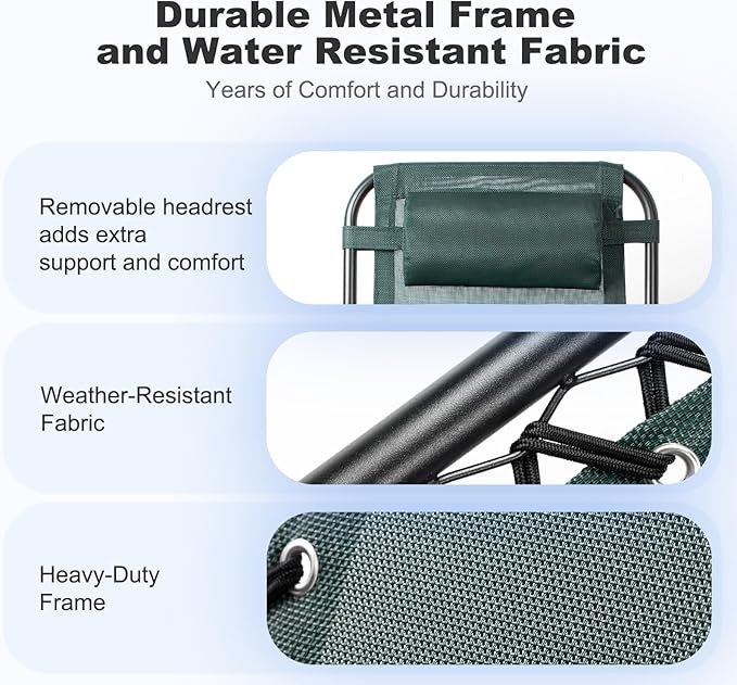 Nazhura Set of 2 Relaxing Recliners Patio Chairs Adjustable Steel Mesh Zero Gravity Lounge Chair Beach Chairs with Pillow and Cup Holder (Dark Green) - Image 5