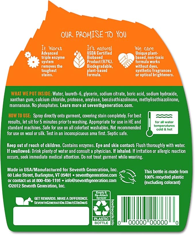 Seventh Generation Natural Laundry Stain Remover, Free & Clear, 16 oz Spray - Image 3