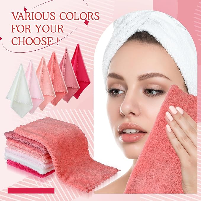 Syhood 12 Pieces Face Wash Cloth 12 x 12 in Makeup Remover Cloths Towel Coral - Image 2