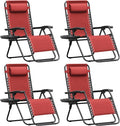 Homall Zero Gravity Chair Patio Folding Lawn Outdoor Lounge Gravity Camp Reclining Lounge Chair with Cup Holder Pillows for Poolside Backyard and Beach Set of 4 (Red) by Homall