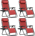 Homall Zero Gravity Chair Patio Folding Lawn Outdoor Lounge Gravity Camp Reclining Lounge Chair with Cup Holder Pillows for Poolside Backyard and Beach Set of 4 (Red) by Homall