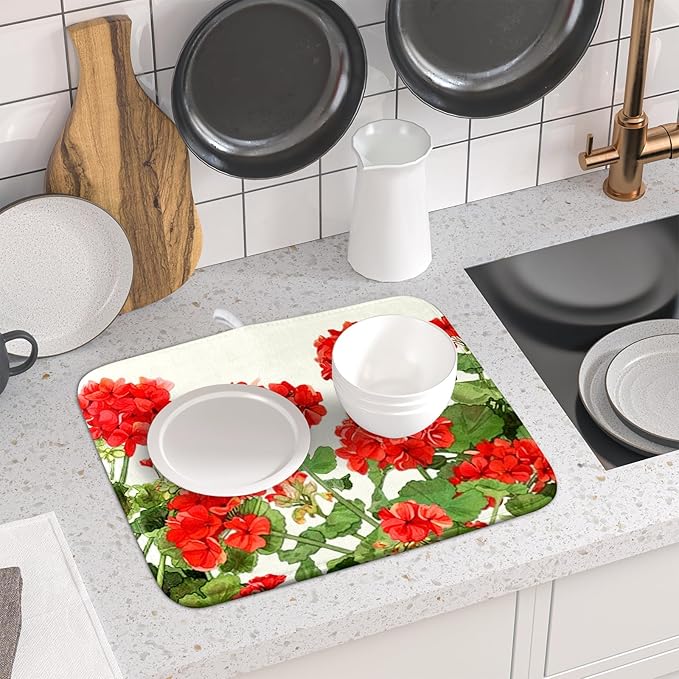 Spring Dish Drying Mat for Kitchen Counter Geranium Summer Floral Seasonal - Image 6