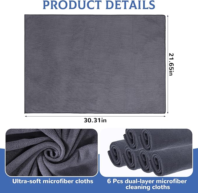6 Pcs Extra Large Microfiber Cleaning Cloth Reusable Microfiber Towels Thick - Image 2