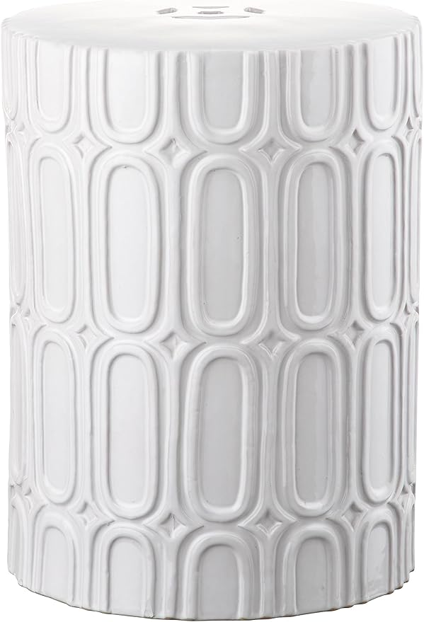 Safavieh Castle Gardens Collection Melody Antique White Glazed Ceramic Garden Stool by SAFAVIEH