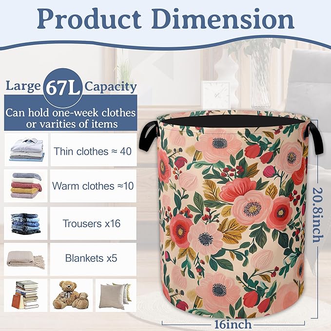 Vintage Flowers Laundry Hamper - Image 2