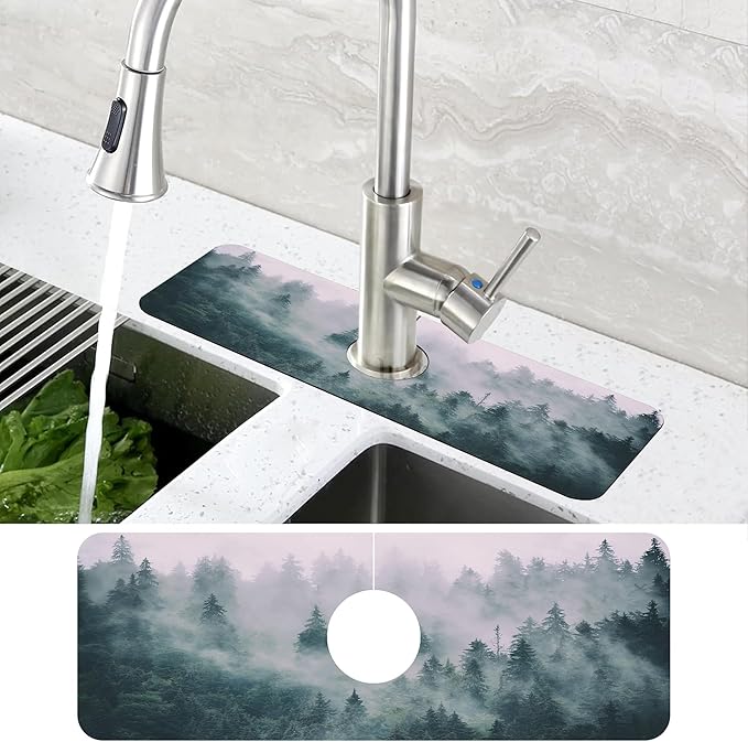 Foggy Forest Dish Drying Mat for Kitchen Sink Splash Guard Behind Faucet Sink - Image 4