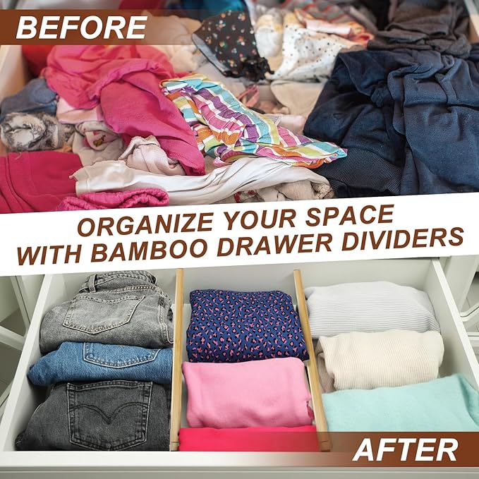 4 Pcs Deep Bamboo Drawer Dividers, Deep Kitchen Dresser Drawer Organizer - Image 4