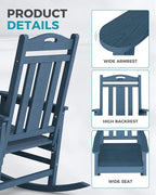 Ciokea Oversized Outdoor Rocking Chair, 380lbs Heavy-Duty Large Patio Rocker, Weather Resistant & Anti-Fade Porch Chair, High Back Cozy Rocking Chair for Outside, Fire Pit, Deck, Garden, Slate Blue - Image 5