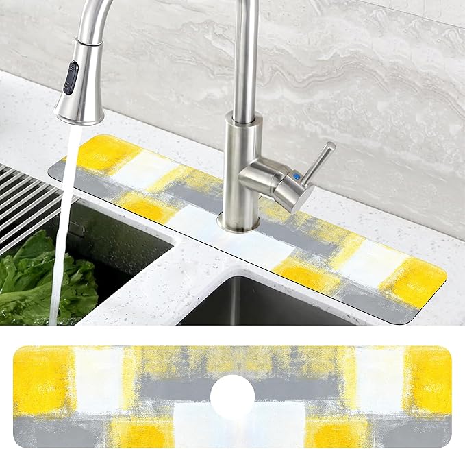 Grey and Yellow Abstract Kitchen Sink Splash Guard Mat Absorbent Fast Drying - Image 4