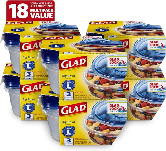 Glad Big Bowl Food Storage Containers, Large Round by GladTrashFoodStorage