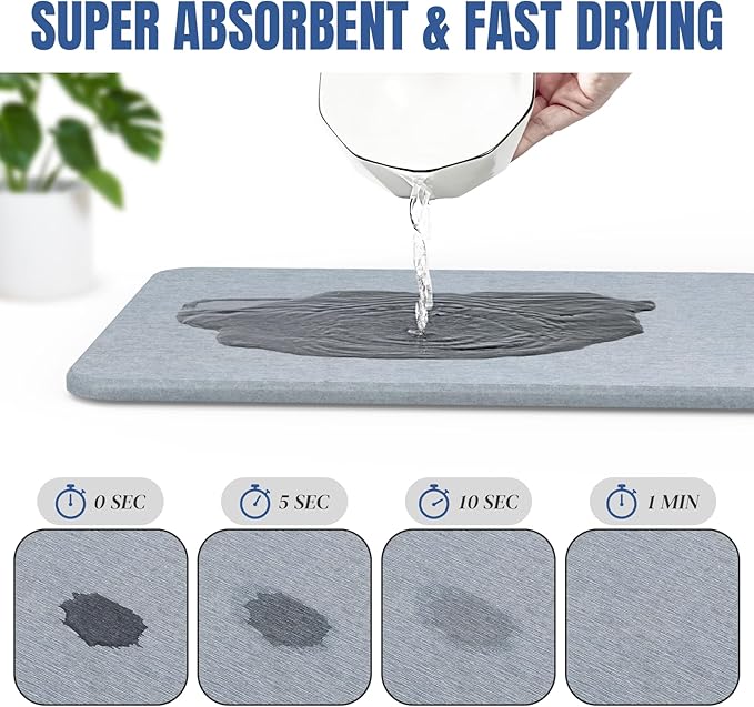 Quick Dry Stone Drying Mat for Kitchen Counter, Water-Absorbent Diatomaceous - Image 3