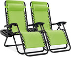 Best Choice Products Set of 2 Adjustable Steel Mesh Zero Gravity Lounge Chair Recliners w/Pillows and Cup Holder Trays - Lime Green by BestChoiceProducts