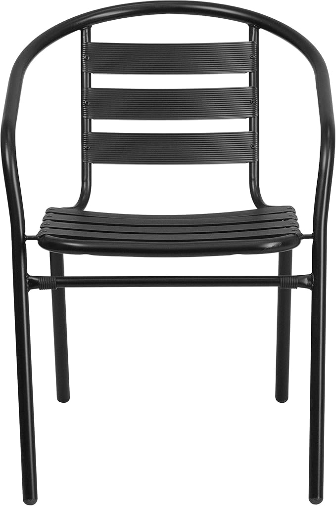 Flash Furniture Aluminum Slat Back Stacking Outdoor Restaurant Chairs, Modern Stackable Patio Chairs for Restaurants, Set of 4, Black - Image 4