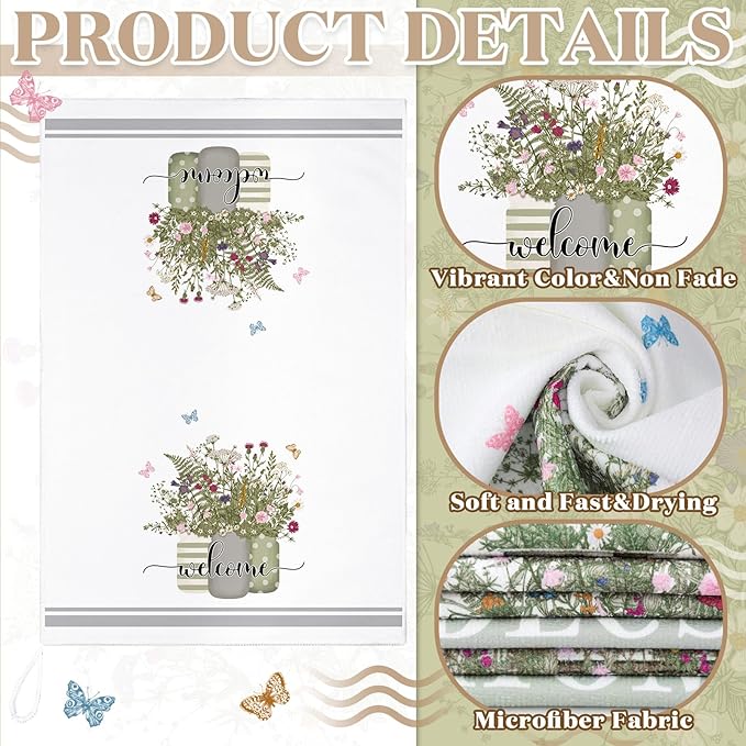 Boyiee Set of 6 Floral Kitchen Towels Wildflower Dish Towels Butterfly Truck - Image 6