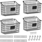 Wall Basket with Label Plate & 5 S-Hooks –4 Pack Hanging Wire Basket by X-cosrack