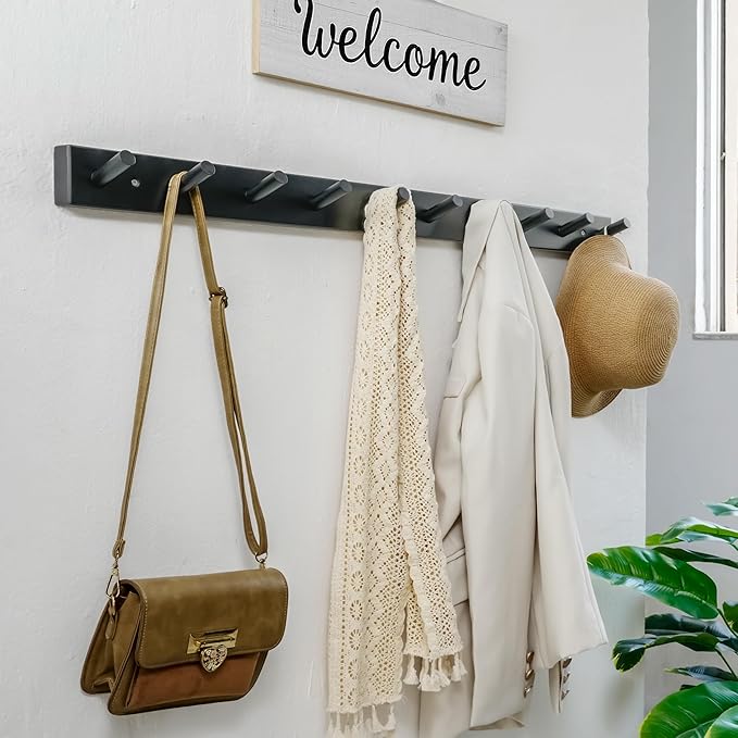 WEBI Coat Rack Wall Mounted, 10 Hooks, Bamboo Peg Rail Hat Rack - Image 2